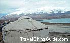 On the lakeshore are tourist yurts to sleep in (yurt hotels).