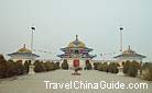 The central yurt is the very mausoleum of Genghis Khan in Baotou, Inner Mongolia.