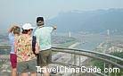 A bird's eye view of the grand Three Gorges Dam Project from the mountain top.