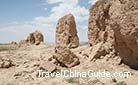 Relics of Great Wall built in the Ming Dynasty in Shandan County, Gansu. Some sections have collapsed.