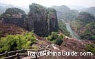 A bird's eye view of Jiuqu Stream seen from Tianyou Peak